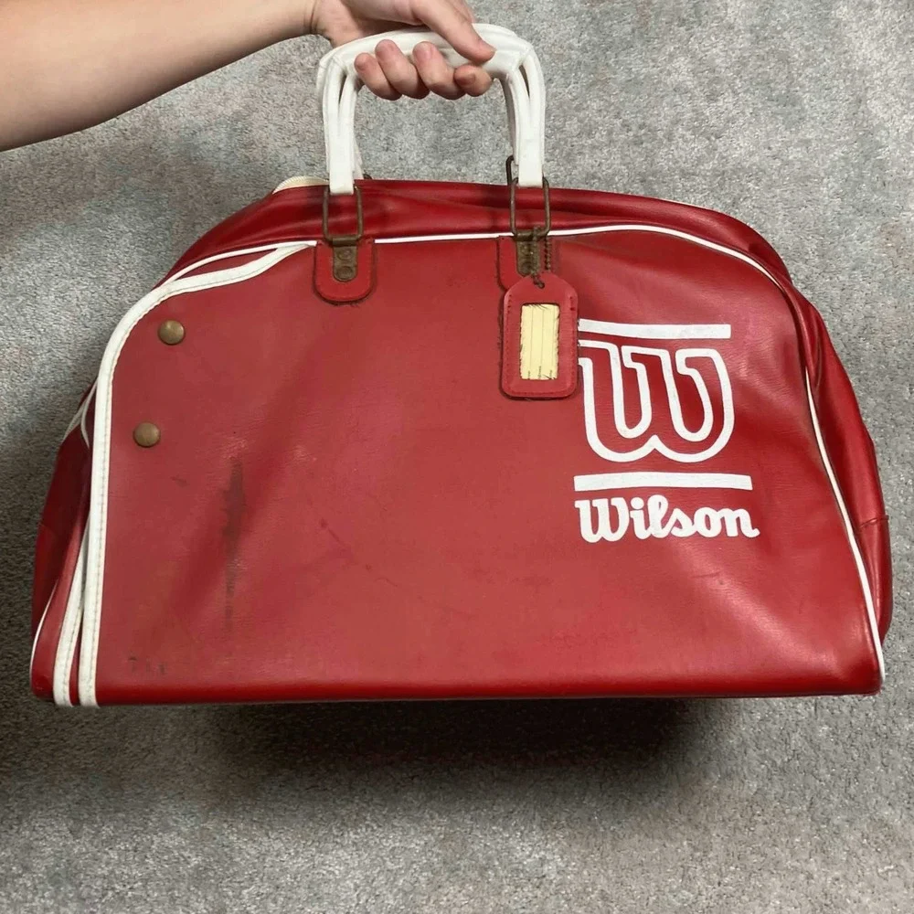Vintage 70s Wilson Tennis Bag Large Red White Made in USA Vinyl Sport 19
